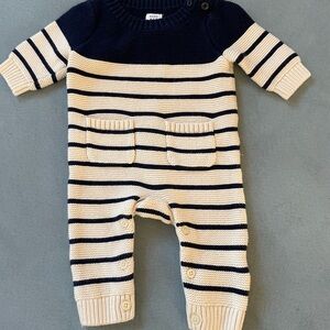 Navy and Cream Striped Knit Baby One Piece